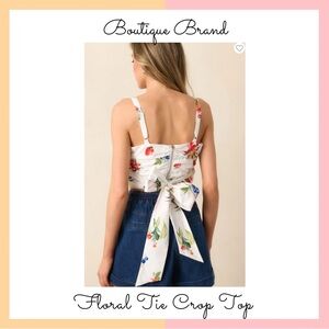 White Floral Tie Crop Top